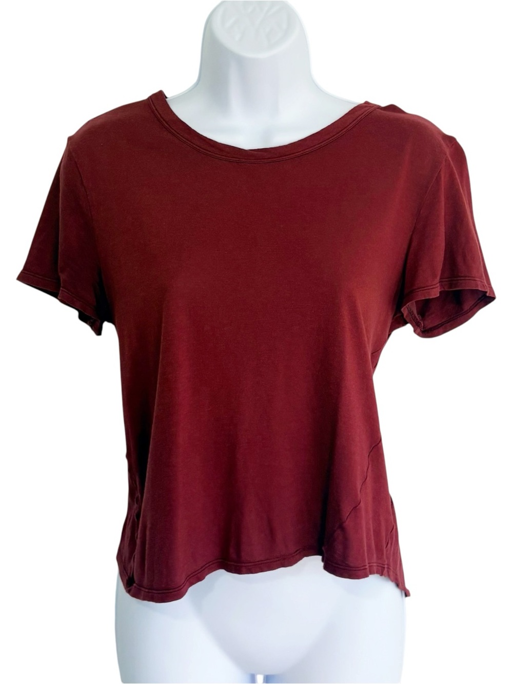 VERONICA BEARD Burgundy Asymmetrical Modal Blend Relaxed Tee Top Small